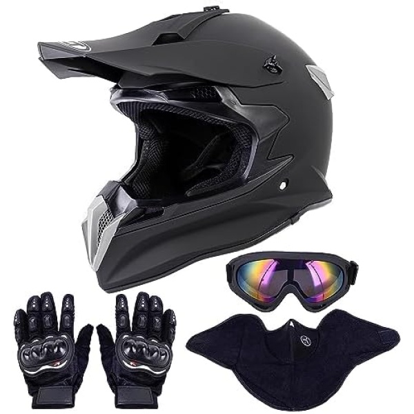 Adult Motocross Dirt Bike Helmet with Goggle, Gloves & Mask - DOT/FMVSS-218