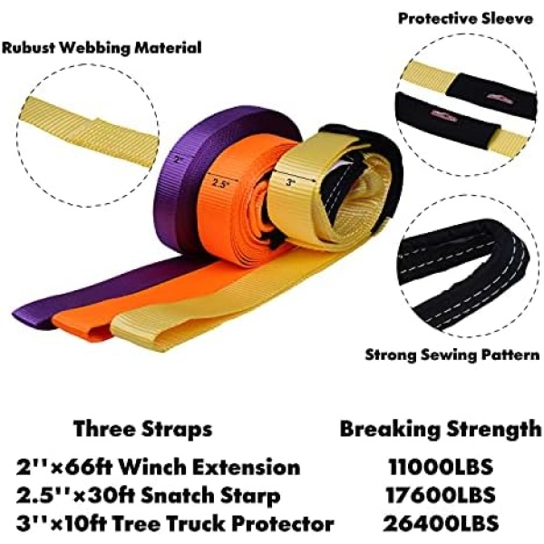 11Pcs Recovery Gear Offroad 4x4 kit-3 Pk Snatch Straps+2 D-Shackles+Snatch - Image 3
