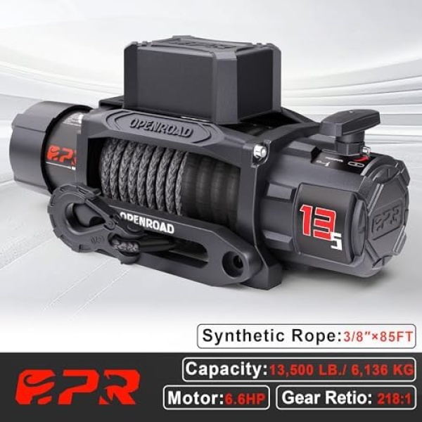 OPENROAD 13500 lb Recovery Winch with Synthetic Rope and 2 Wireless Remotes - Image 2