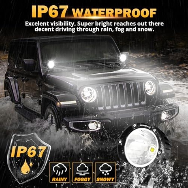 Auxbeam 4In 72W Round Led Offroad Light, 2PCS 7200LM Spot Light Pod with Wiring - Image 5
