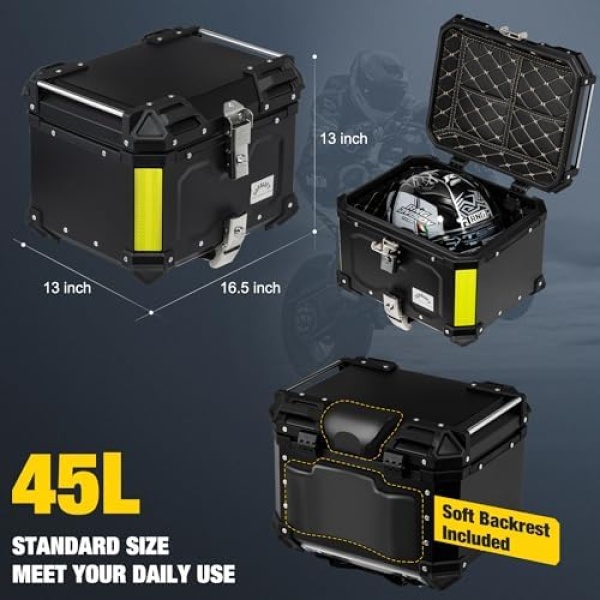 Motorcycle Top Case, 45L Aluminum Motorcycle Trunk, Tail Box Bag with Anti-Theft - Image 5
