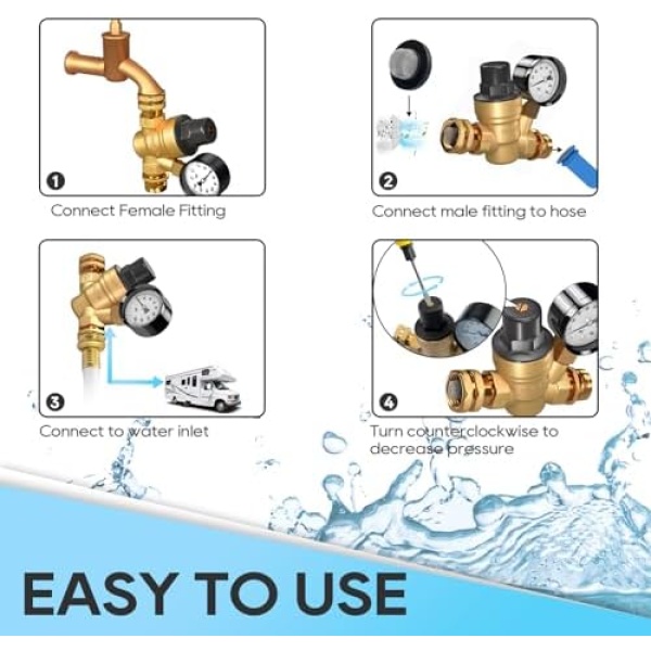 RVGUARD RV Water Pressure Regulator Valve, Brass Lead-Free Adjustable Water - Image 6
