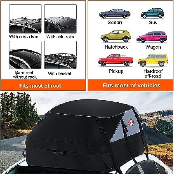 Sailnovo Car Rooftop Cargo Carrier Roof Bag, 20 Cubic feet Waterproof Roof Cargo - Image 4