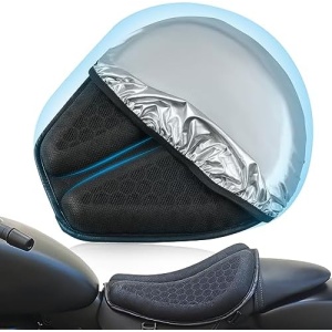 Foldable Motorcycle Seat Cushion with Sunshade Cover, Large 3D-Honeycomb