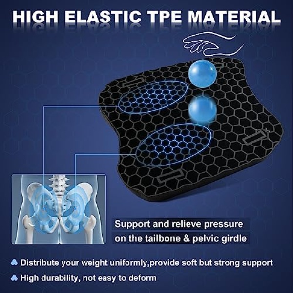 Motorcycle Gel Seat Cushion with Seat Pad Sunshade Cover, Large 3D-Honeycomb - Image 2