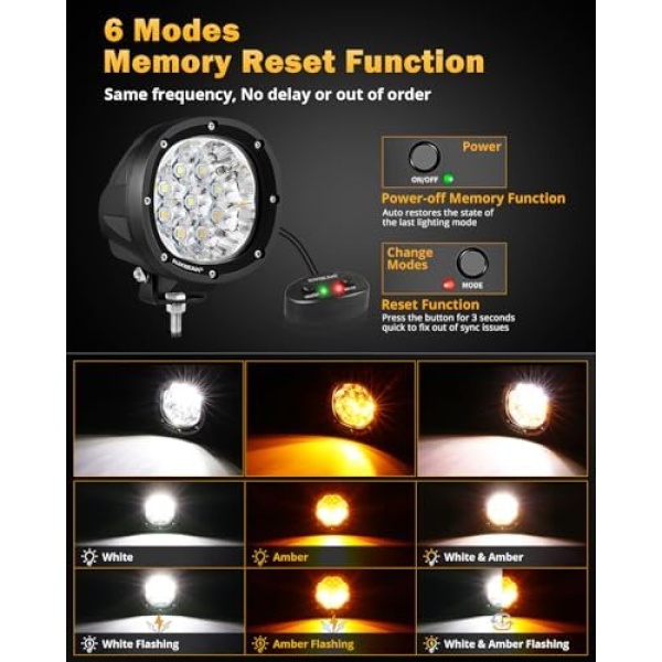 Auxbeam 6 Modes Amber White Round LED Offroad Lights, 4Inch 90W Dual Color - Image 2