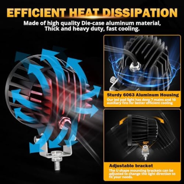 Auxbeam 4In 72W Round Led Offroad Light, 2PCS 7200LM Spot Light Pod with Wiring - Image 4