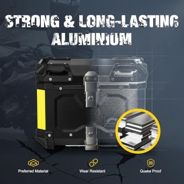 Motorcycle Top Case, 45L Aluminum Motorcycle Trunk, Tail Box Bag with Anti-Theft - Image 2