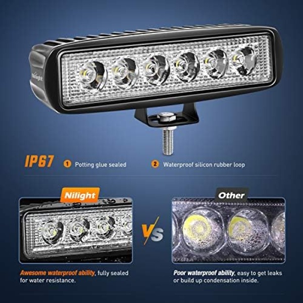 Nilight LED Light Bar 2PCS 18W 6Inch Flood LED Pods Offroad Fog Light Waterproof - Image 5