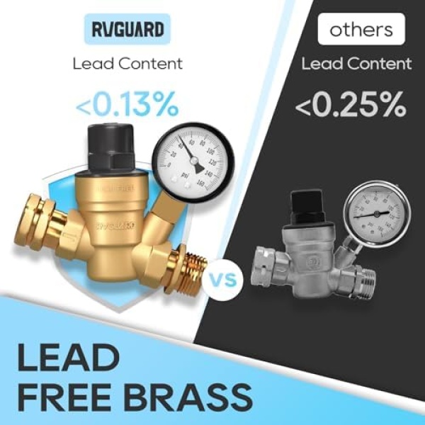 RVGUARD RV Water Pressure Regulator Valve, Brass Lead-Free Adjustable Water - Image 3