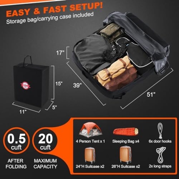 Sailnovo Car Rooftop Cargo Carrier Roof Bag, 20 Cubic feet Waterproof Roof Cargo - Image 2
