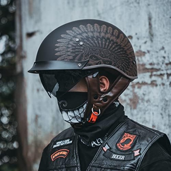 Motorcycle Half Helmet Sun Visor Quick Release Buckle DOT Approved Half Face - Image 3