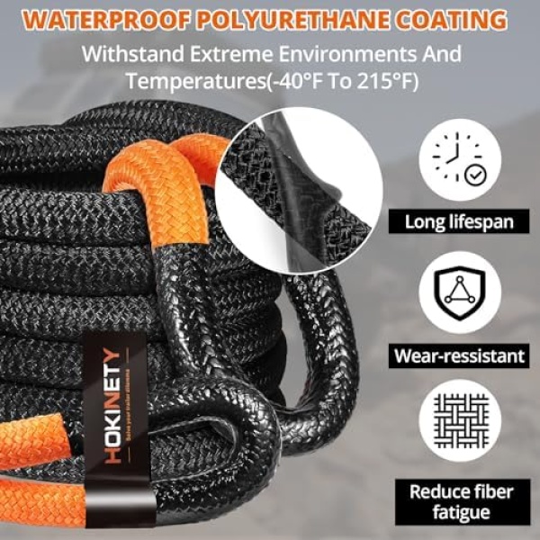 Kinetic Recovery Tow Rope: 1.26" x 30ft 55000LBS Snatch Strap with Soft Shackles - Image 5