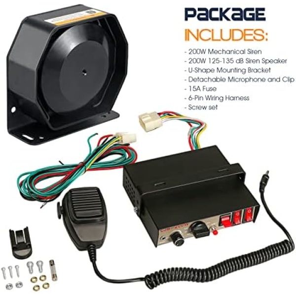 BooYu 12V 200W 9 Tones Police Warning Emergency Siren PA System - Image 2