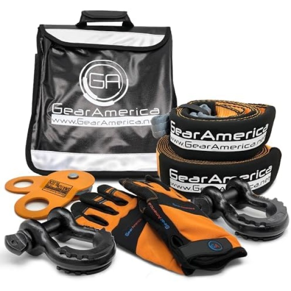 GearAmerica Off Road Recovery Kit, 9 Ton, Includes Tow Strap, Tree Saver, Snatch