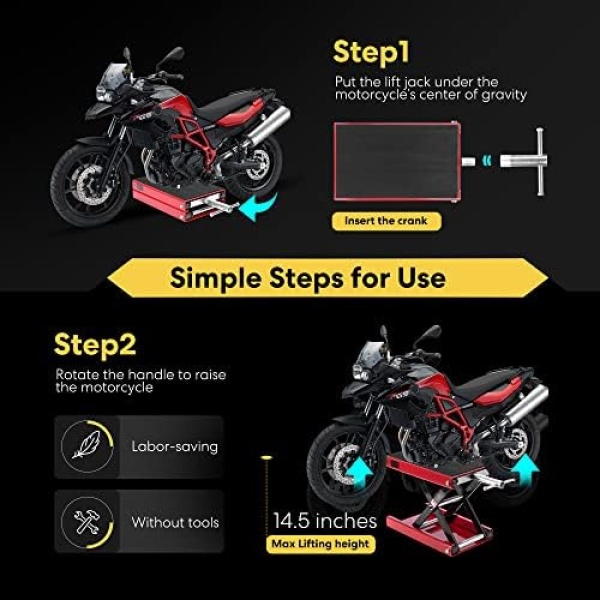 VIVOHOME Motorcycle Lift Scissor Jack Steel Wide Deck Hoist Crank Center Stand - Image 5