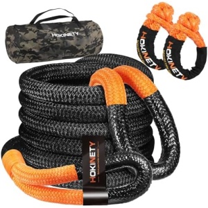Kinetic Recovery Tow Rope: 1.26" x 30ft 55000LBS Snatch Strap with Soft Shackles