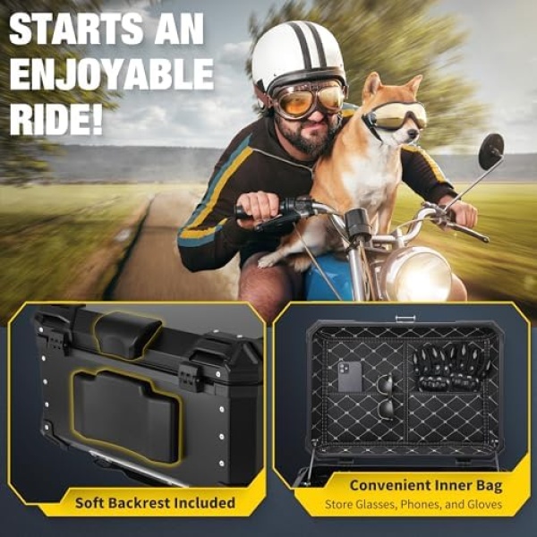 Motorcycle Top Case, 65L Aluminum Motorcycle Top Box with Anti-Theft Lock - Image 4