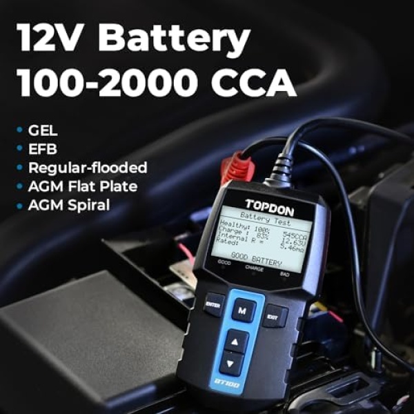 TOPDON BT100 Car Battery Tester 12V Load Tester, 100-2000 CCA Automotive - Image 3