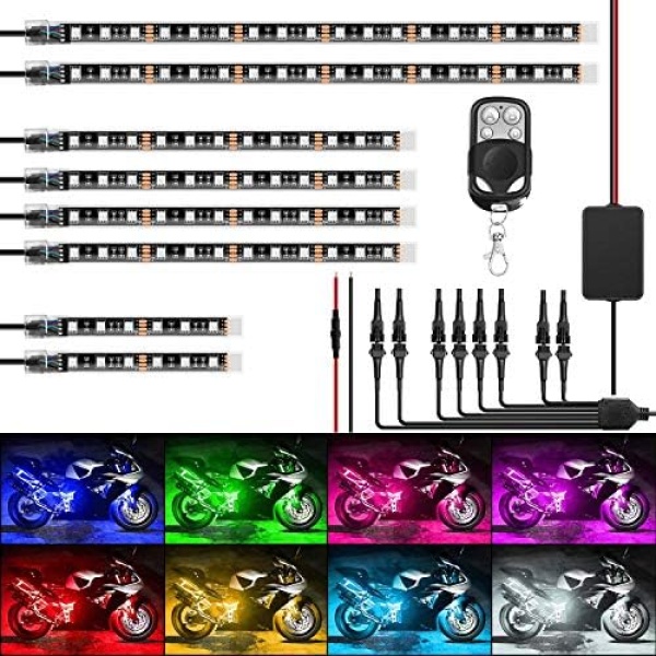 Nilight 8PCS Motorcycle RGB Led Light Kit Waterproof Multi-Color Atmosphere - Image 2