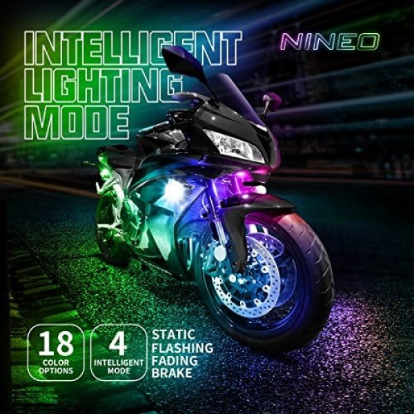NINEO 8PCS Motorcycle LED Light Kit, RGB Underglow Lights with Brake Light Fit - Image 4