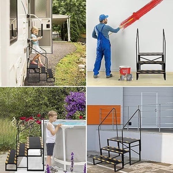 RV Steps with Handrails 3 Steps Mobile Home Stairs Outdoor RV Step Ladder with - Image 6