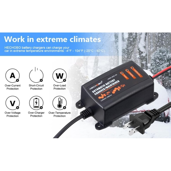 12v 2A Battery Charger, Trickle Charger for Lawn Mower Battery, Motorcycle, car - Image 6